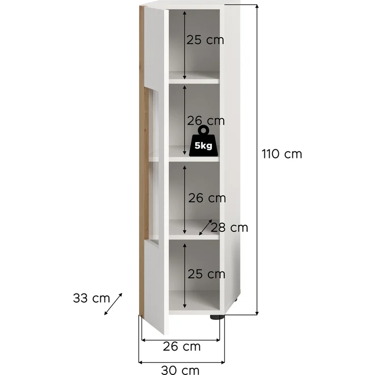 Vitrine (B/H/T: 30x112x33 cm) in weiß Nachbildung – Bild 4
