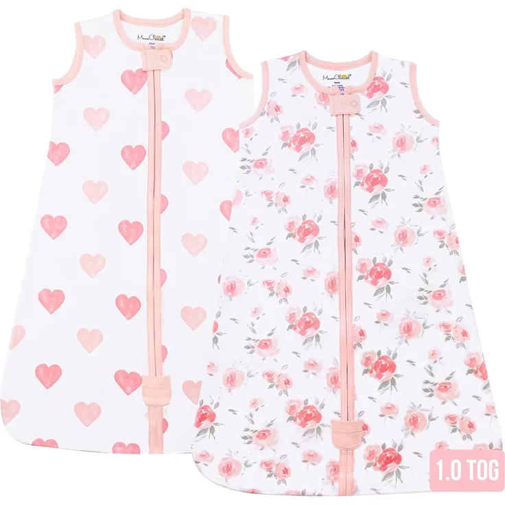 Baby Schlafsack 1.0 TOG, Bio-Baumwolle Baby tragbare Decke mit Zwei-Wege-Reißverschluss, Swaddle Transition, Schlafsack für Neugeborene Kleinkind Kleinkind Junge Mädchen, 2-Pack, 12-18 Monat