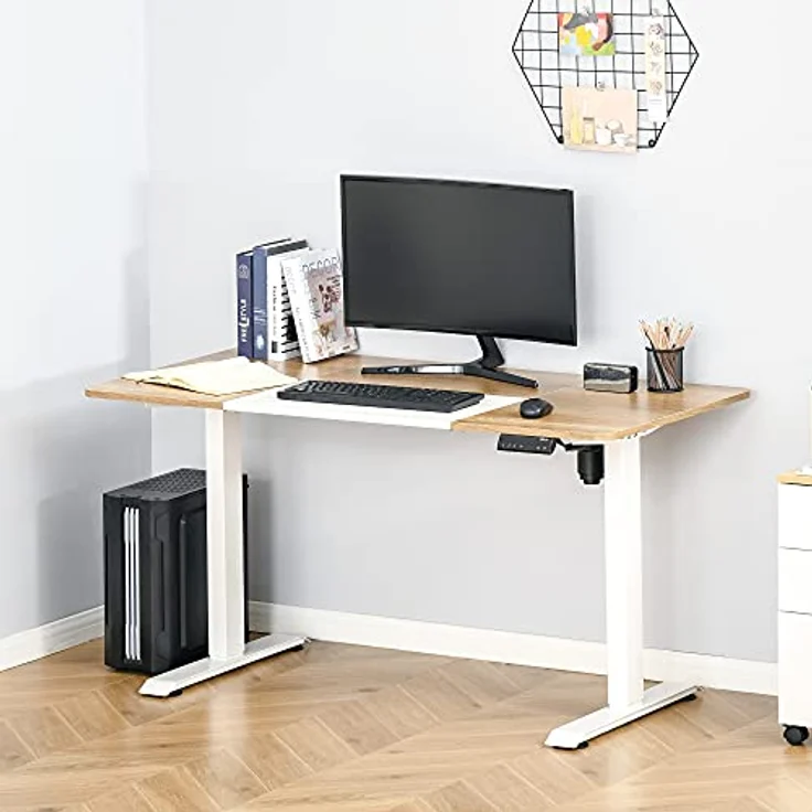 Vinsetto Schreibtisch Elektrischer Tischgestell mit Motor Computertisch (Stehschreibtisch, 1-St, Arbeitstisch), Metall Spanplatte Natur+Weiß 140 x 70 x 72-116 cm – Bild 3
