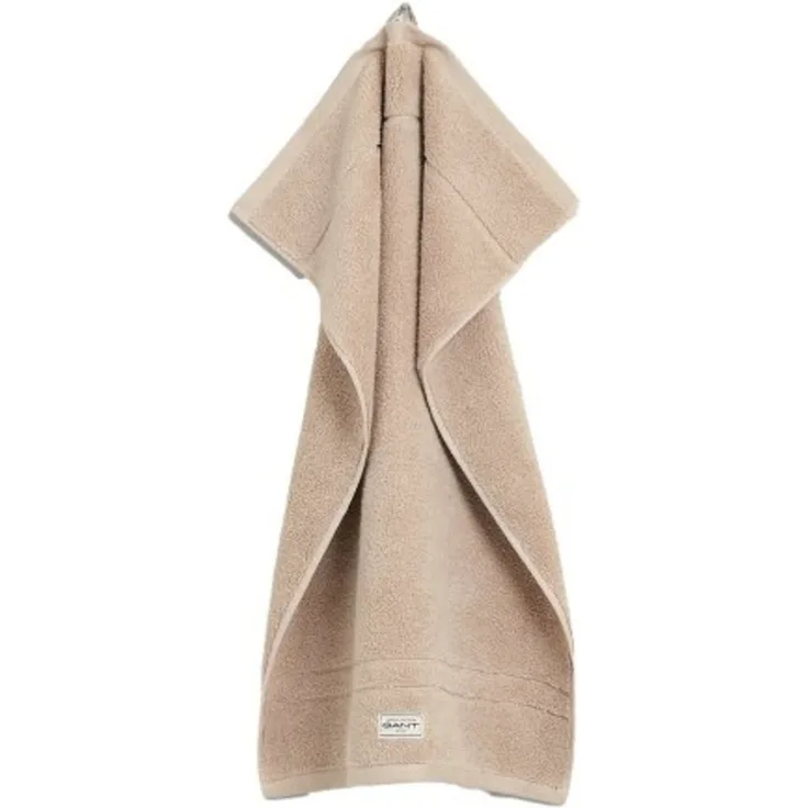 GANT Gästetuch - Premium Handtuch, Frottee, Baumwolle, Logo, uni Sand 30x50cm
