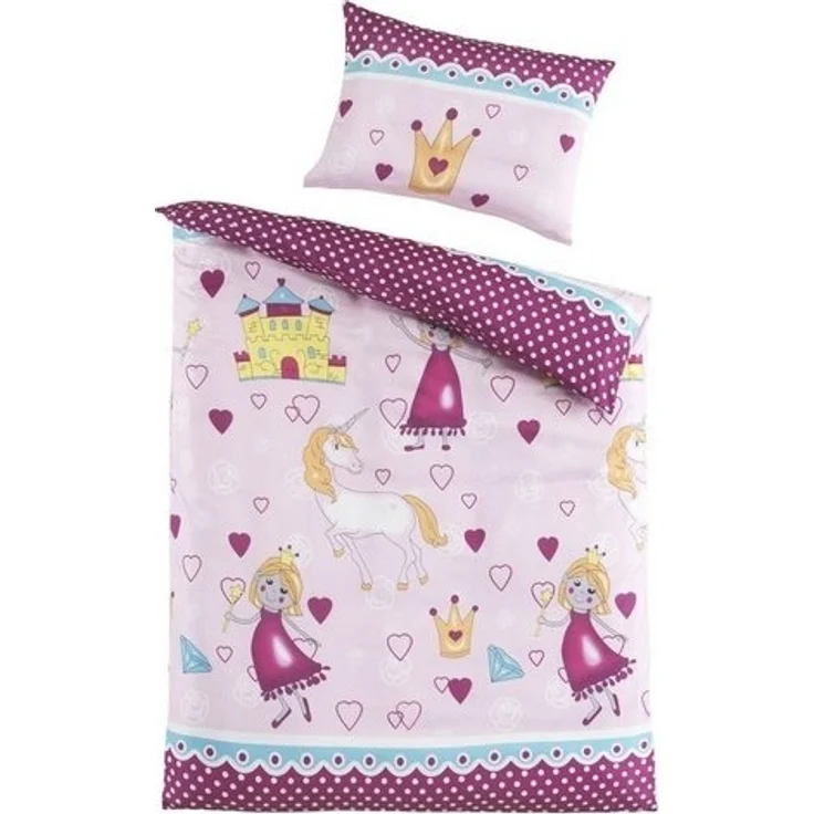 Soma Microfaser Baby Bettwäsche 100 x 135 cm Bettbezug Kopfkissenbezug 40 x 60 cm Einhorn Prinzessin Pink – Bild 2