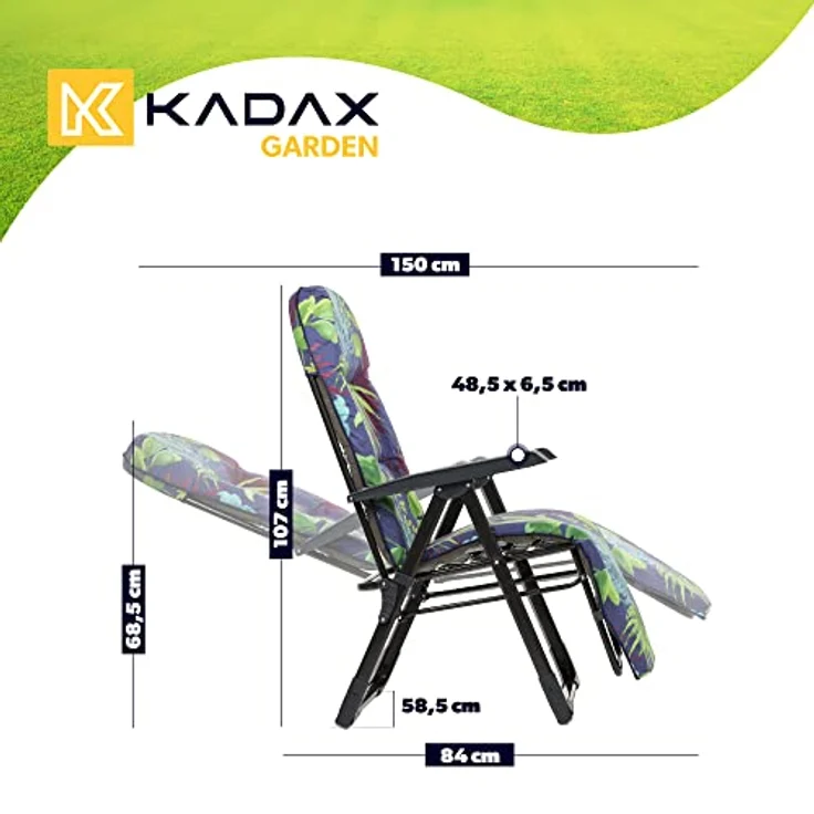 Kadax Gartenliege, Metall, Blau-Grün, verstellbare Lehne, 58x150 cm, für Garten und Terrasse – Bild 2