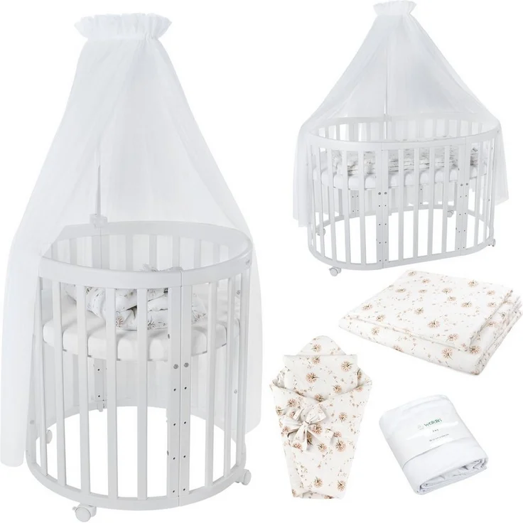 Waldin Babybett Mobiles Babybett OWAL aus Holz 7in1 mit Matratze, mitwachsend – Bild 5