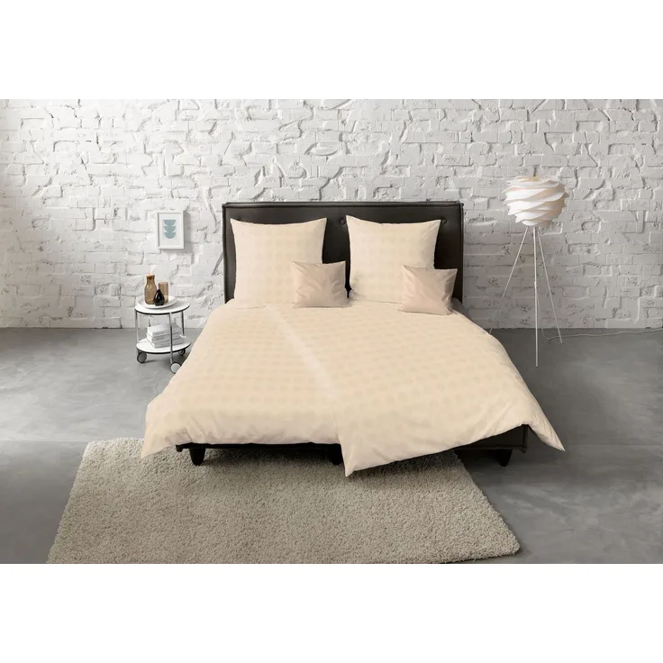 Fleuresse Mako Damast Bettwäsche uni 135x200 Tropfen beige porzellan 454620-9050