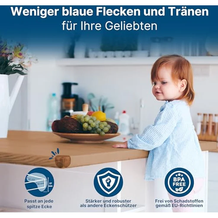 maliveo Premium Eckenschutz und Kantenschutz transparent aus Kunststoff - Geprüft - Rückstandslose Entfernung - Inklusive Ersatz - Stoßschutz für Baby und Kinder (12 Stück) – Bild 3
