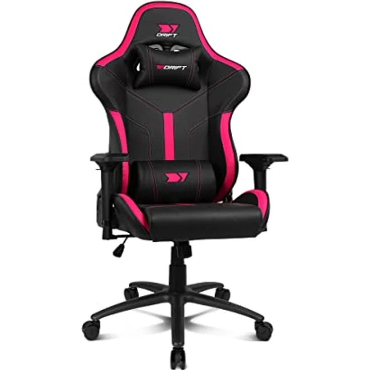 DRIFT GAMING DR350 – Ergonomischer Profi-Gaming-Stuhl mit 4D-Armlehnen, Lenden- und Nackenkissen, 135° neigbar, Leise Rollen, Schwarz-Rosa – Bild 4