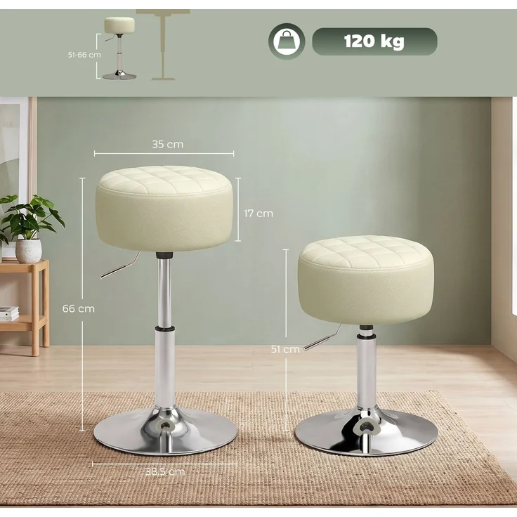 Barhocker aus PU-Leder mit einstellbarer Höhe, weicher, dicker Sitzfläche, um 360° drehbar, für Theken, Weiß – Bild 5