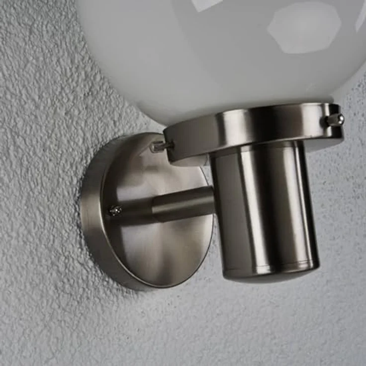 Lindby Samuel, spritzwassergeschützte Wandleuchte für Außen, moderne Aluminium-Edelstahloptik, 1-flammig E27, IP44 – Bild 4