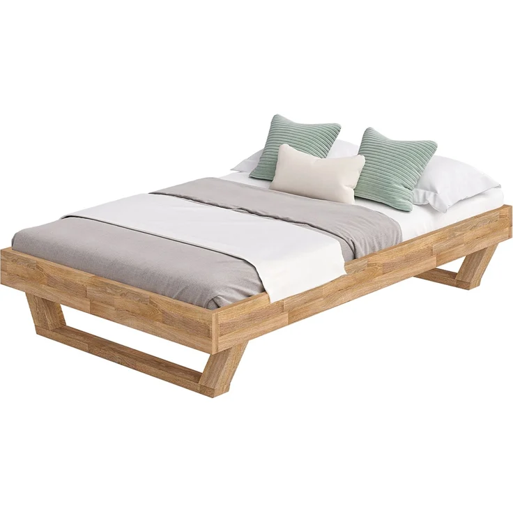 skølm 'Nornir' Bett 120x200 cm, Bettgestell, natur geölt, Massivholzbett aus Eiche mit Holzkufen, Doppelbett ohne Bettkopf – Bild 9