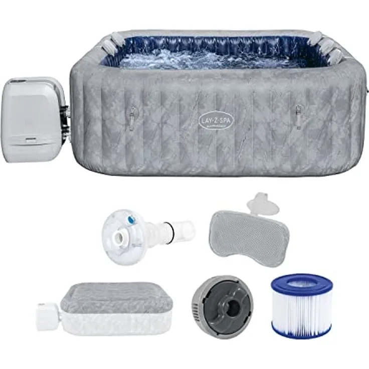 LAY-Z-SPA® Energiespar-Whirlpool San Francisco HydroJet Pro™ mit App-Steuerung, für 7 Personen 230 x 230 x 71 cm, Marmor-Optik (Samtgrau)