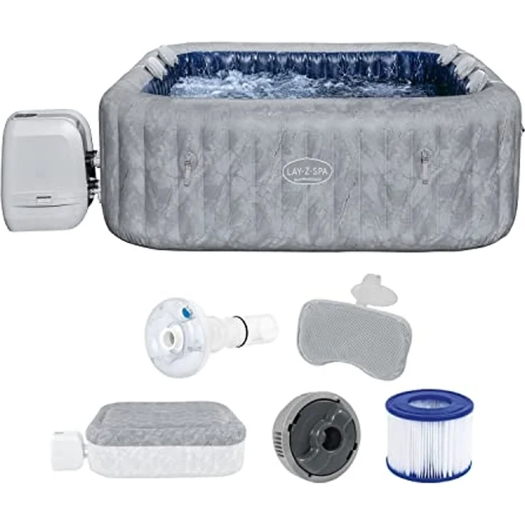 LAY-Z-SPA® Energiespar-Whirlpool San Francisco HydroJet Pro™ mit App-Steuerung, für 7 Personen 230 x 230 x 71 cm, Marmor-Optik (Samtgrau) – Bild 1