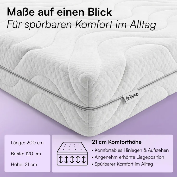 Bellamio 'Lift' Taschenfederkernmatratze 120x200cm, ergonomische 7 Zonen Matratze H3 mittelfest, punktelastisch, wendbar, atmungsaktiver & waschbarer Bezug, aus zertifizierten Materialien – Bild 6