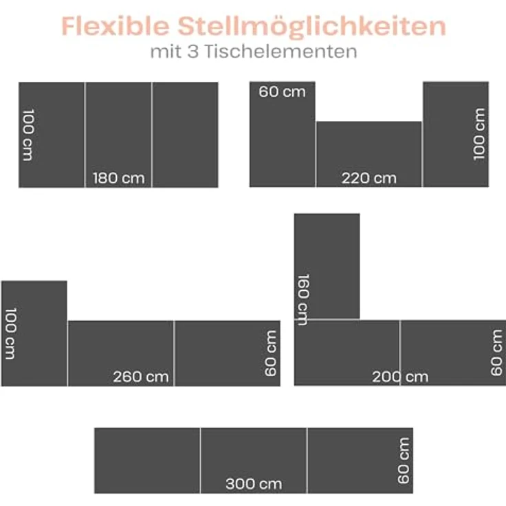 Raburg Arbeitstisch Multifunktionstisch, 3-teilig, Alu, 3 x 100 cm x 60 cm, Raburg Olli (Set, 3er-Set), 4-fach höhenverstellbar, pro Tisch bis 30 kg Belastbar – Bild 4