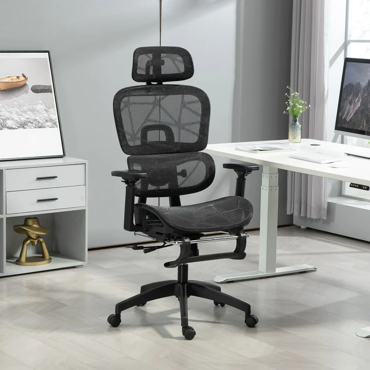 MELAYR, Bürostuhl, Ergonomischer Schreibtischstuhl mit Netzstoffbezug, verstellbar, rollbar, 66 x 64 x 122 cm, Schwarz – Bild 4