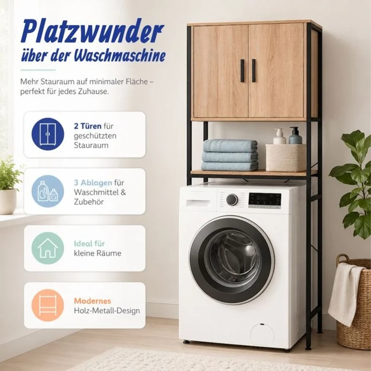 Relaxdays Waschmaschinenschrank mit 2 Türen – Bild 2