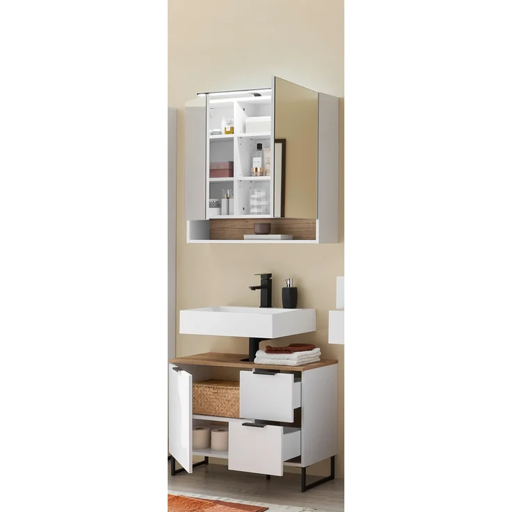 Badezimmer-Set >Denver< (2-tlg.) in weiß / Evoke Eiche Dekor - 80x195x35 (BxHxT) – Bild 2