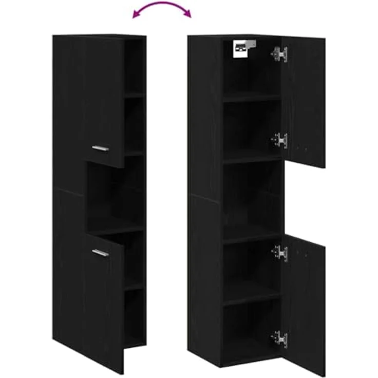 vidaXL Badezimmerschrank mit Tür Schwarz Eichen-Optik 30 x 30 x 130 cm 862532 – Bild 5