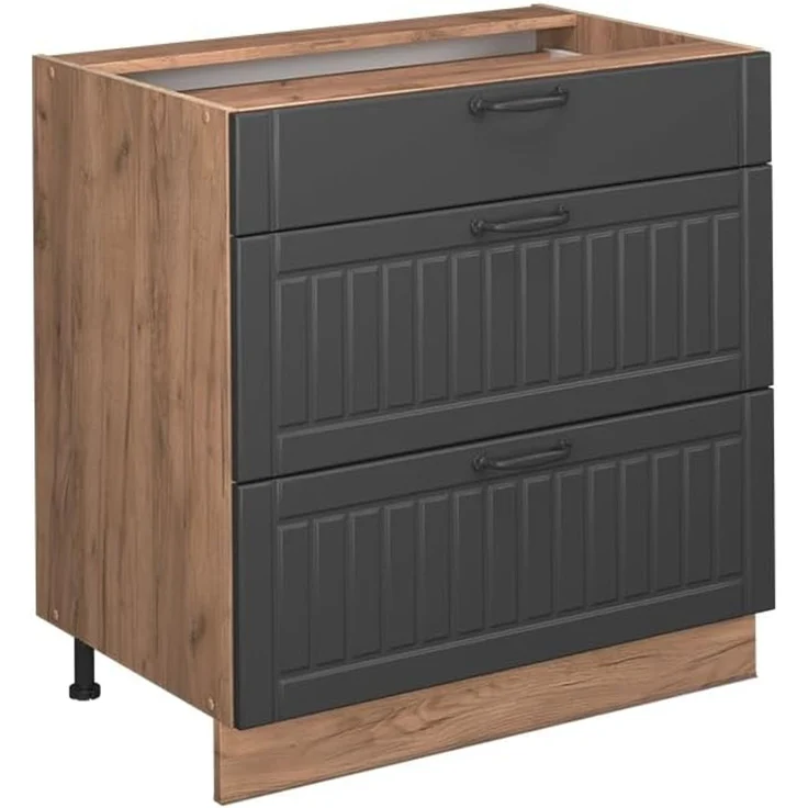 Küchenunterschrank Fame-Line Dunkelgrau 80 cm mit 3 Schubladen, AP Eiche Vicco – Bild 1