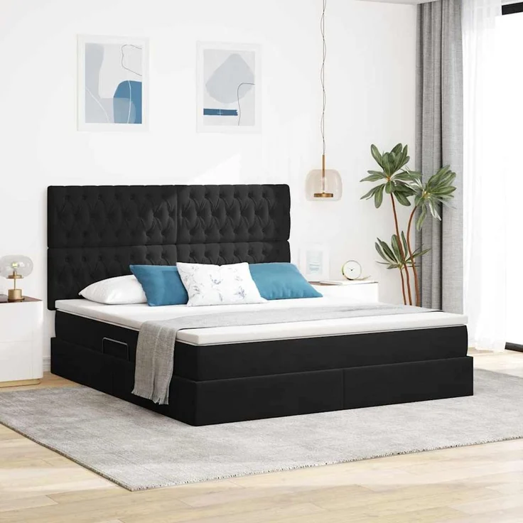 vidaXL Aufbewahrungsbett mit Matratze Schwarz 180 x 200 cm Samt 3372107 – Bild 1