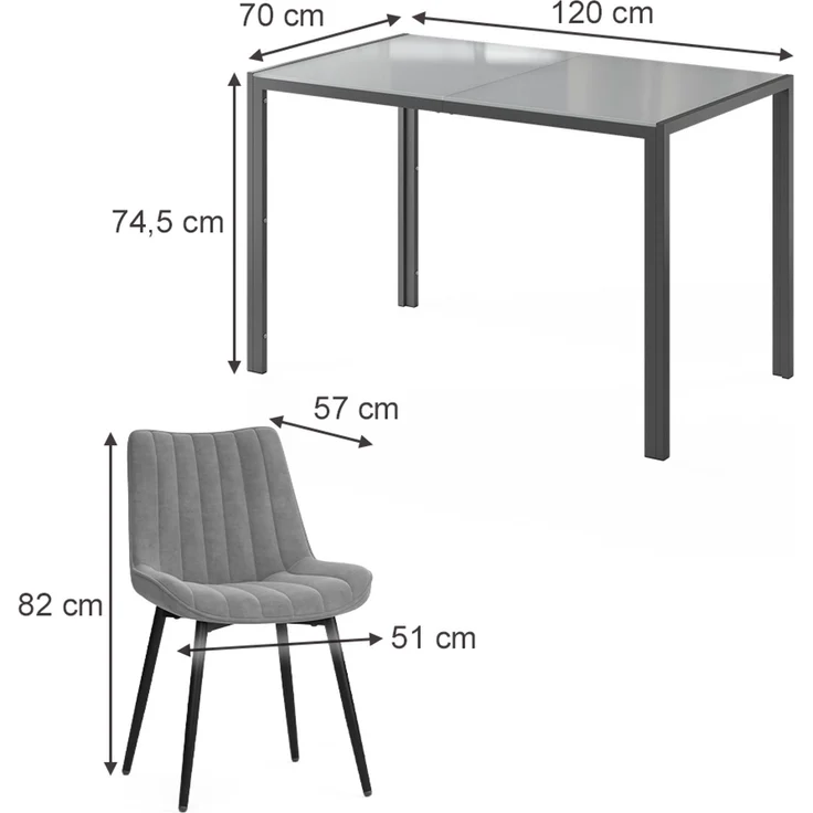 Esstisch Set Grand Grau 120 x 70 cm mit 4 Stühlen (Grau) Vicco – Bild 2