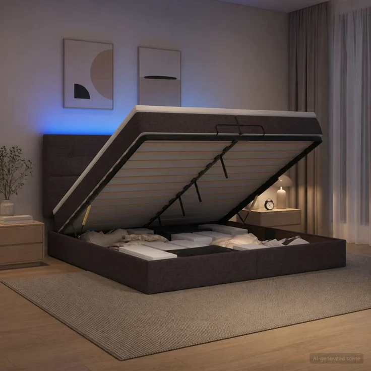 vidaXL Ottoman-Bett mit Matratze und LED Dunkelbraun 200 x 200 cm 3458100 – Bild 1