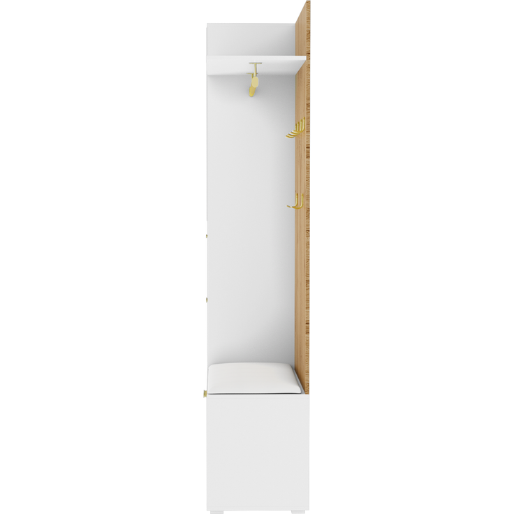 Garderoben-Set mit Spiegel, LED-Beleuchtung und Sitzbank, 110x38x190 cm, Weiß/Holz – Bild 10