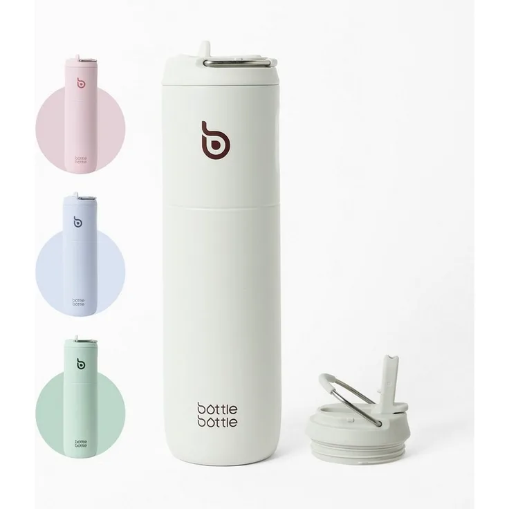 BOTTLE BOTTLE Trinkflasche Isolierte Edelstahl Trinkflasche 750 ml mit Strohhalm, Deckel & Griff, Auslaufsicher, Doppelwandig, für Sport, Reisen & Fitness