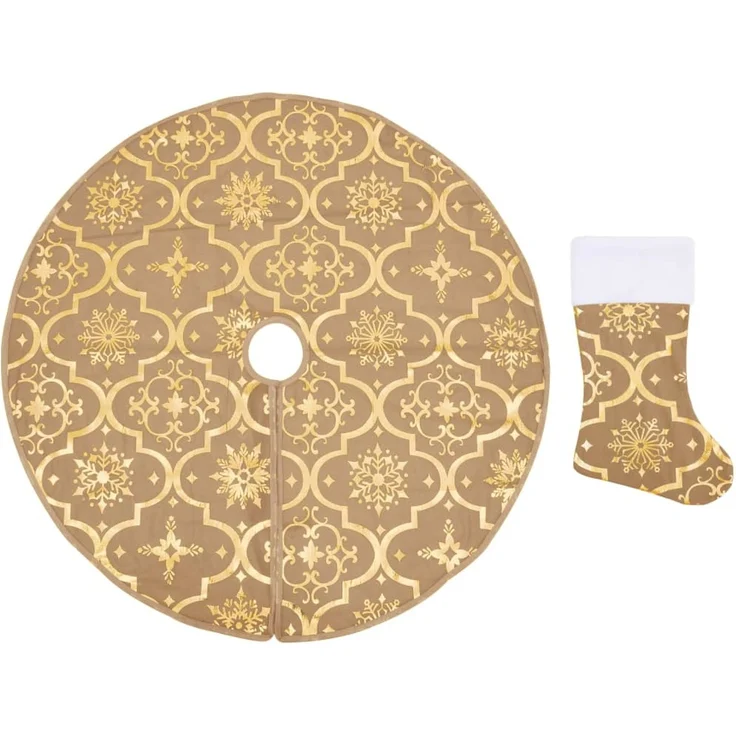 vidaXL Luxus-Weihnachtsbaumdecke mit Socke Gelb 90 cm Stoff 330290 – Bild 2