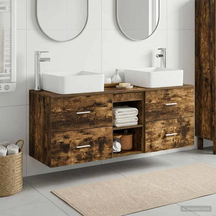 vidaXL Badezimmerschrank-Set 3 stk. Geräucherte Eiche 129 x 41 x 80 cm 3405823 – Bild 1