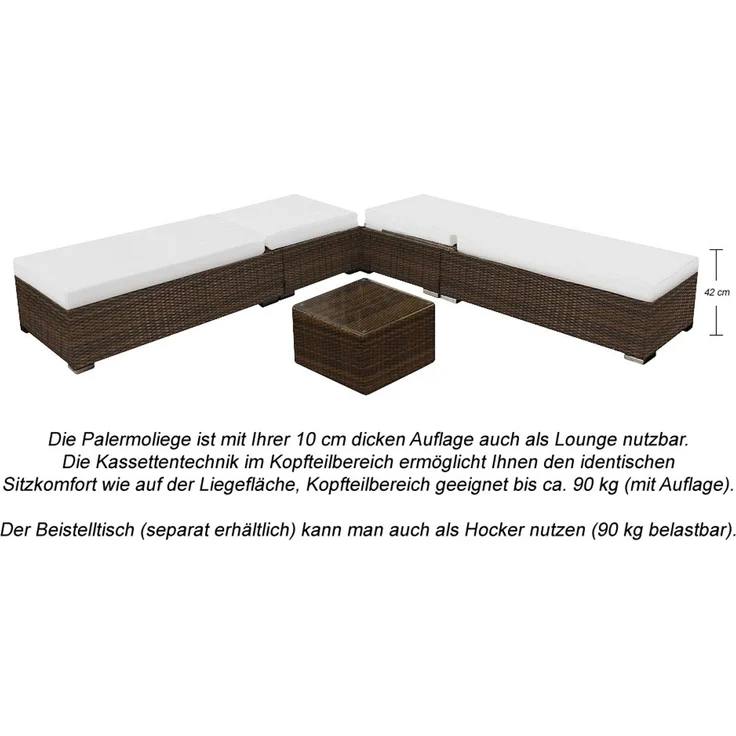Sonnenliege Palermo mit Rollen (inkl. Auflage, Farbe wie abgebildet) aus hochwertigem Polyrattan, Liegen Farbe: Java Braun – Bild 10