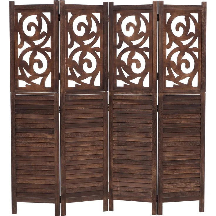 Paravent T568, Raumteiler Trennwand Sichtschutz Raumtrennung, Ornamente klappbar Paulownia Holz 170x160cm ~ braun – Bild 8