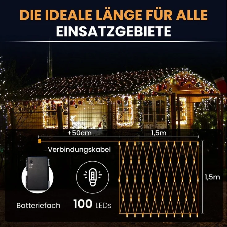 Gartenpirat Lichternetz mit warmweißen LEDs und Timer Batteriebetrieben – Bild 3