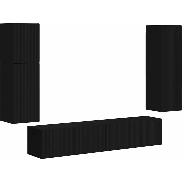 vidaXL TV-Schrankset Wandmontiert 4 pcs Schwarz Holzwerkstoff 3409034 – Bild 2