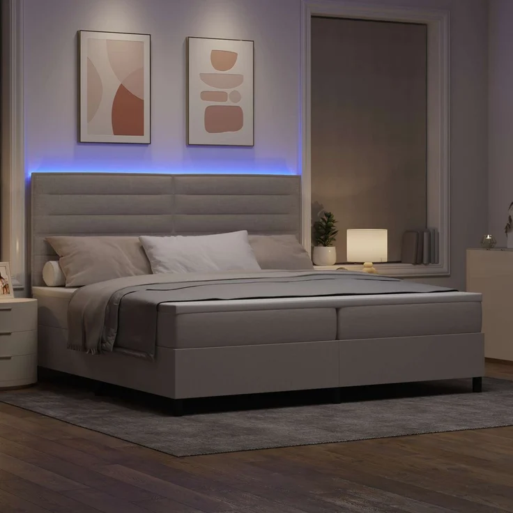 vidaXL Boxspringbett mit LED-Lichtleisten Taupe 200 x 200 cm Stoff 3342820 – Bild 3
