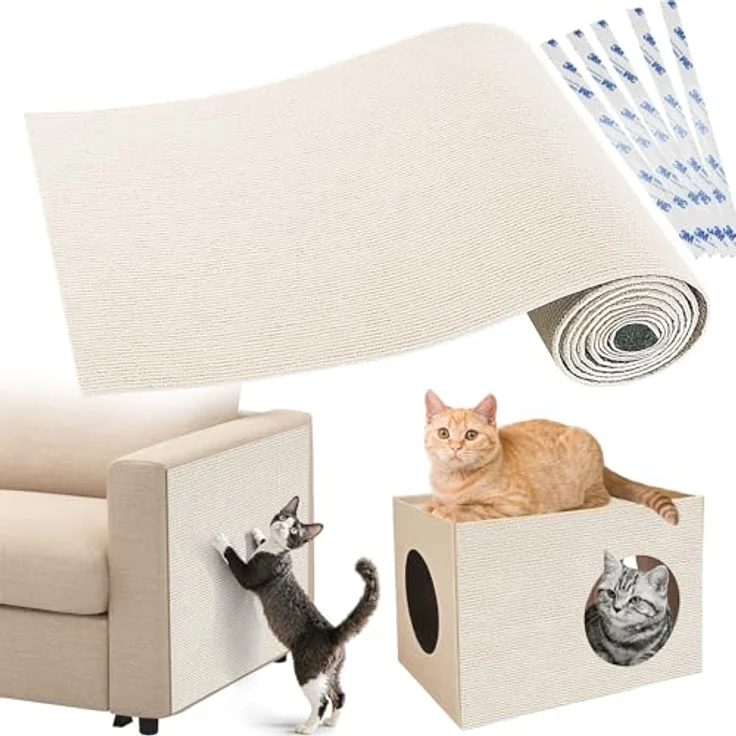 Gimars Selbstklebend Kratzmatte 200 × 40, mit Zusatz-Klebeband, DIY Kratzschutz Sofa Katze, Kratzbrett Katze, Katzen Kratzmatte, Kratzmatte für Wand & Möbel, Beige – Bild 1