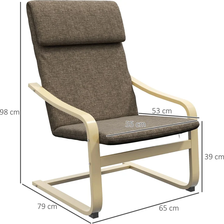 Sessel mit Kopfstütze und Armlehnen, Bezug in Leinenoptik, Holzgestell, Braun + Natur--Braun--98x79x65cm--YOUDENOVA – Bild 5