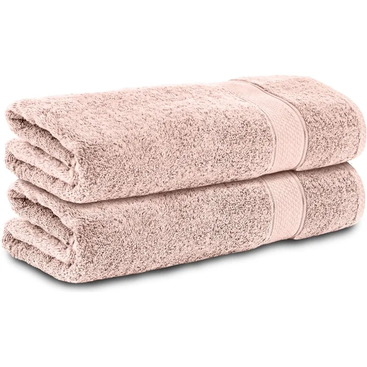 Komfortec 2er Set Duschtücher, 70x140 cm Größe, Doppelpack,%100 Baumwolle, Handtücher, Frottee, Weich, Saugstark, Blütenrosa