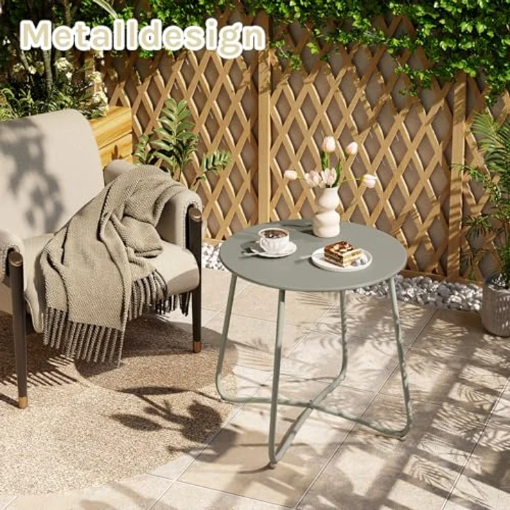 eSituro Beistelltisch rund, Balkontisch Gartentisch, Kaffeetisch Couchtisch Sofatisch Wohnzimmertisch, Kleiner Tisch für Wohnzimmer Balkon Terrasse Garten, aus Metall, φ45xH45 cm, Grau – Bild 4