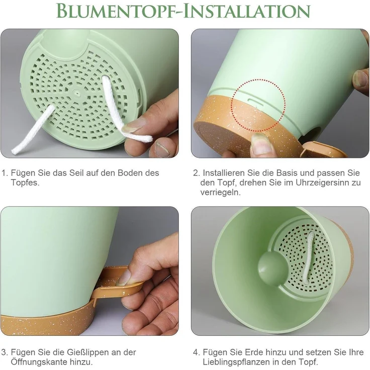 6er Set Selbstbewässernde Blumentöpfe 15.2cm Grün mit Bewässerungssystem – Bild 7