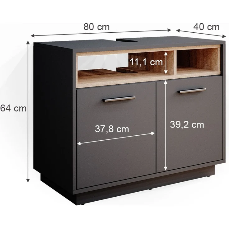 Vicco 'Beatrice' Waschtischunterschrank, Spanplatte, 80 x 64 x 40 cm, Anthrazit – Bild 3
