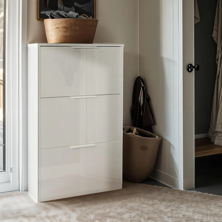 Composad Schuhschrank ESPRESSO - Diele Schuhschrank in Weiß Hochglanz – Bild 4