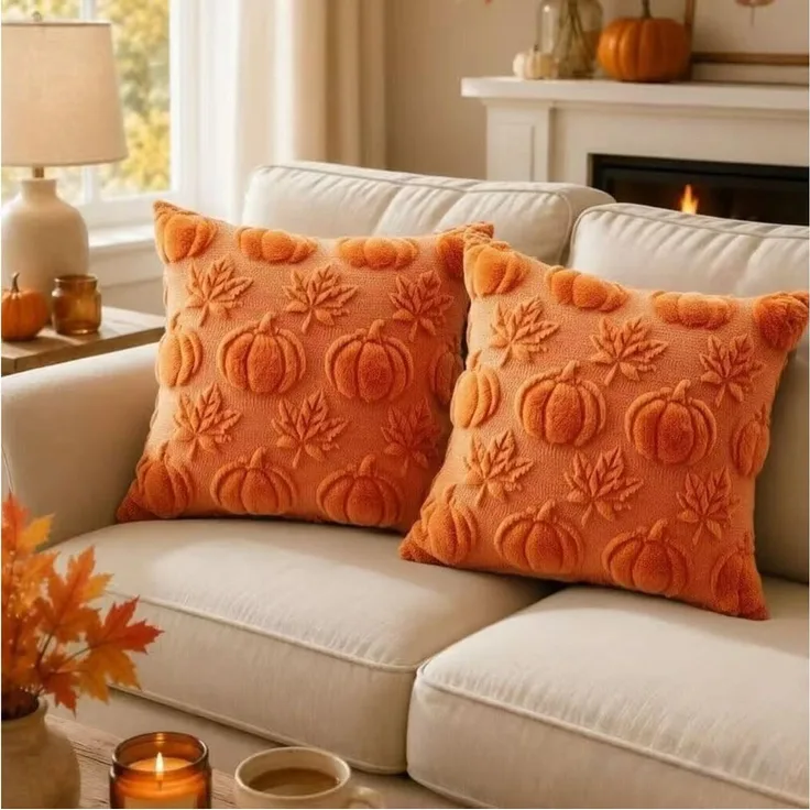 FOUORTUNATE-BEE Kissenbezug 2er-Set Kissenbezüge Herbst, Kürbis & Ahornblatt, 45 × 45 cm, (2 Stück), Kissenhüllen 2er-Set, 45 × 45 cm, Herbst- & Thanksgiving-Deko