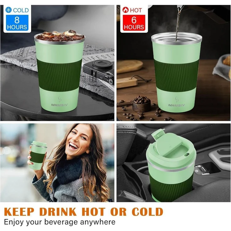 Thermobecher Isolierbecher 380ml Edelstahl Kaffeebecher Doppelwandig Vakuum Grün – Bild 3