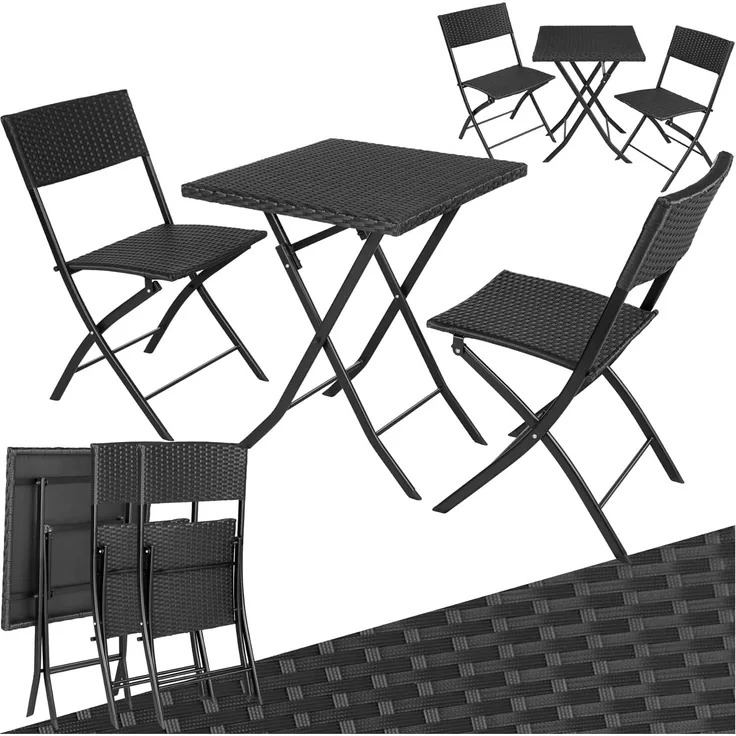 tectake Sitzgruppe Rattanset, (Set, 3-tlg), Robustes Gestell aus pulverbeschichtetem Stahl