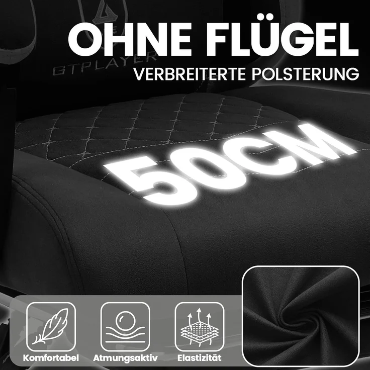 GTPLAYER Gaming Stuhl Ergonomischer Gaming Sessel Schreibtischstuhl mit Stoffoberfläche, Federsitzkissen, Verbindungsarmlehnen und Fußstütze, Schwarz – Bild 5