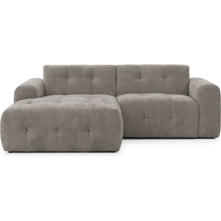 Modernes Ecksofa mit Ottomane links, markante Steppungen, Chenille Braun Taupe, 234 x 161 x 79cm