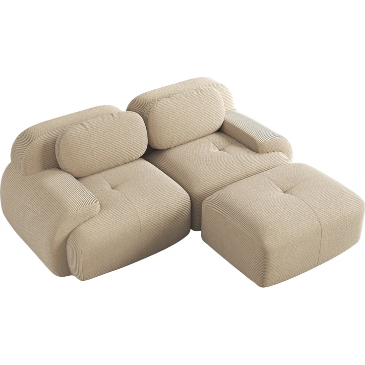 Ecksofa aus weichem Cordstoff,modular kombinierbar mit gebogenen Armlehnen ohne Montage hochelastische Schaumstoffpolsterung für Wohnzimmer Ruhezonen und Schlafzimmer,Cordstoff,Beige, – Bild 4