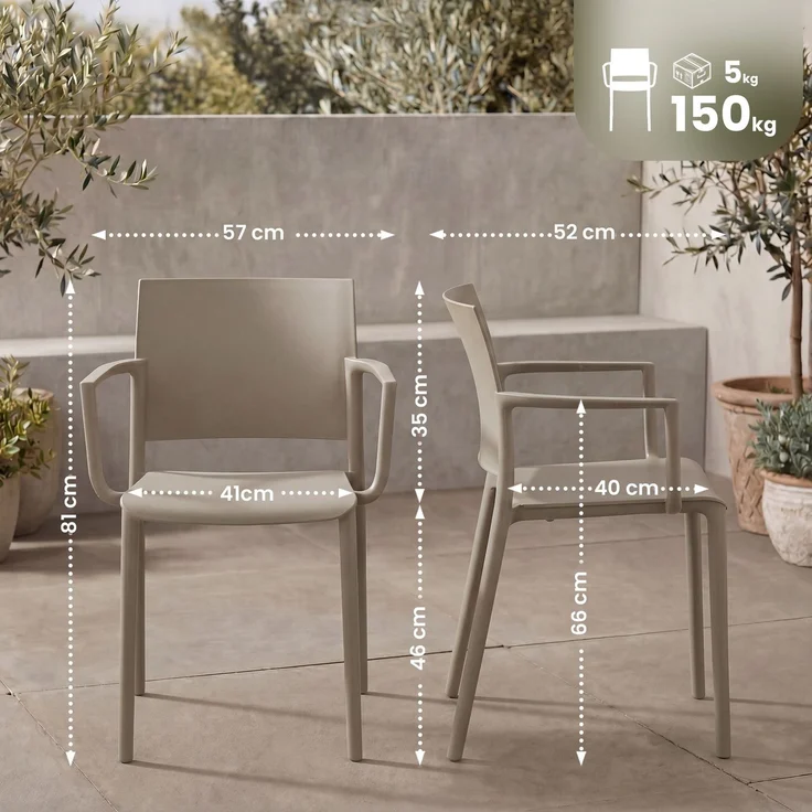 CLP Gartenstuhl wetterfest Valtor UV-beständig mit Armlehnen belastbar bis 150 kg,taupe – Bild 2