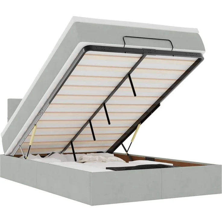 vidaXL Ottomane Bett mit Matratze & LEDs Hellgrau 120x190 cm Samt 3312608 – Bild 2