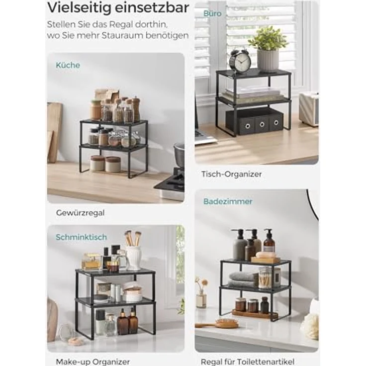 Songmics Gewürzregal, 4er Set, Küchenregal, Küchen-Organizer, Küche, Gewürzhalter, erweiterbar, stapelbar, kleines Regal, Metall, tintenschwarz KCS006B01 – Bild 6